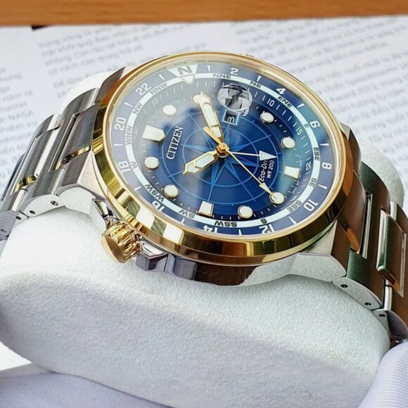 Citizen GMT Dual Time Eco-Drive Blue Dial Dual Tone Watch - Picture 6 of 6